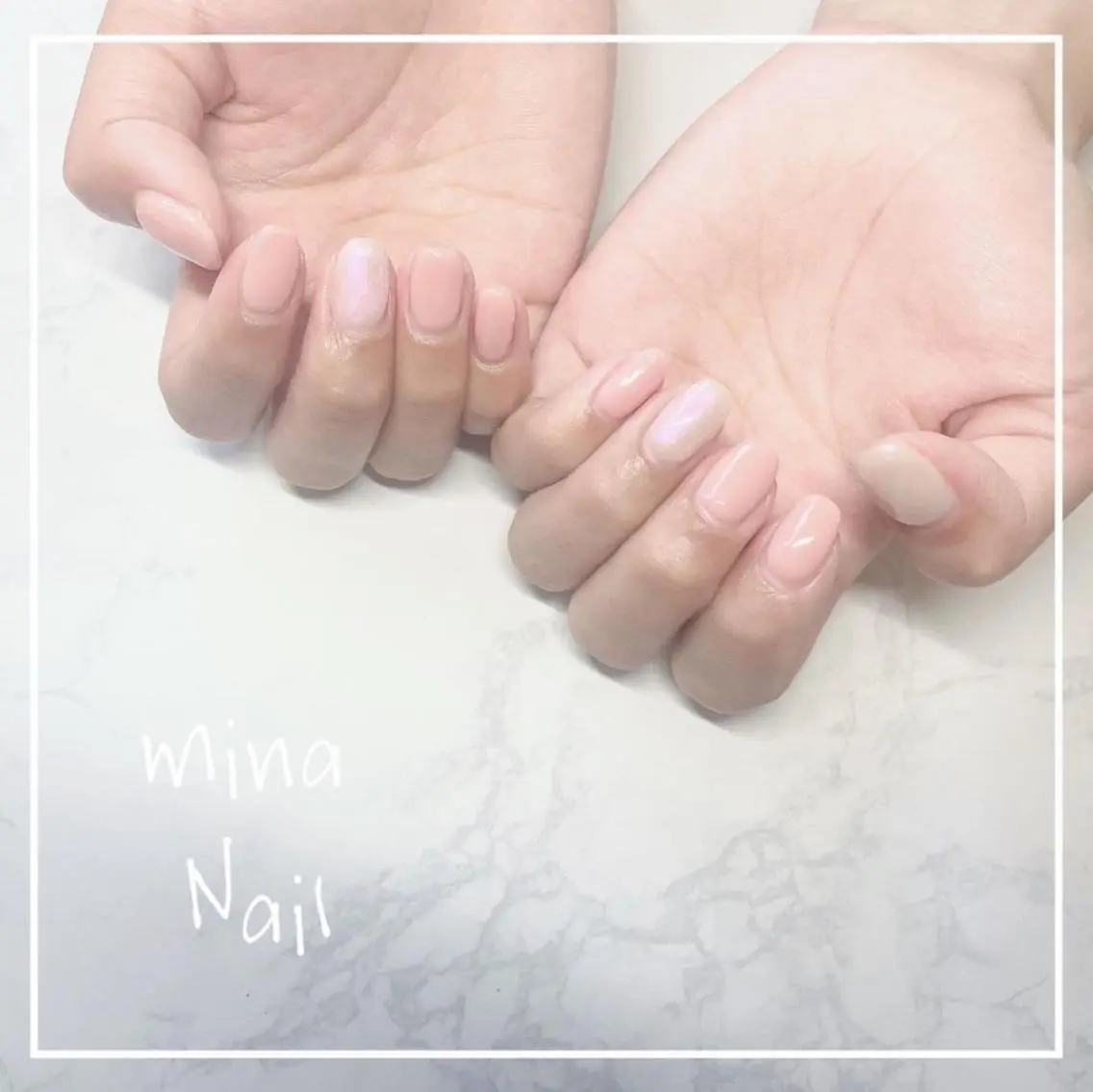 ネイル オーロラネイル ワンカラーネイル ピンク ホワイト mina Nailのネイルデザイン