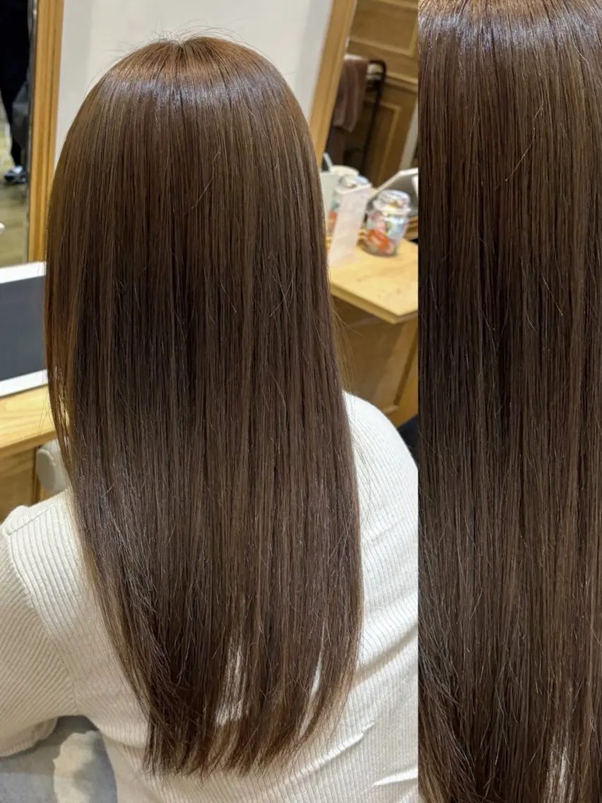 ロング カラー アッシュ アッシュブラウン ベージュカラー ブリーチ ブラウンカラー ヘアカラー トリートメント 髪質改善Wカラー ウルトワのアユカのヘアスタイル