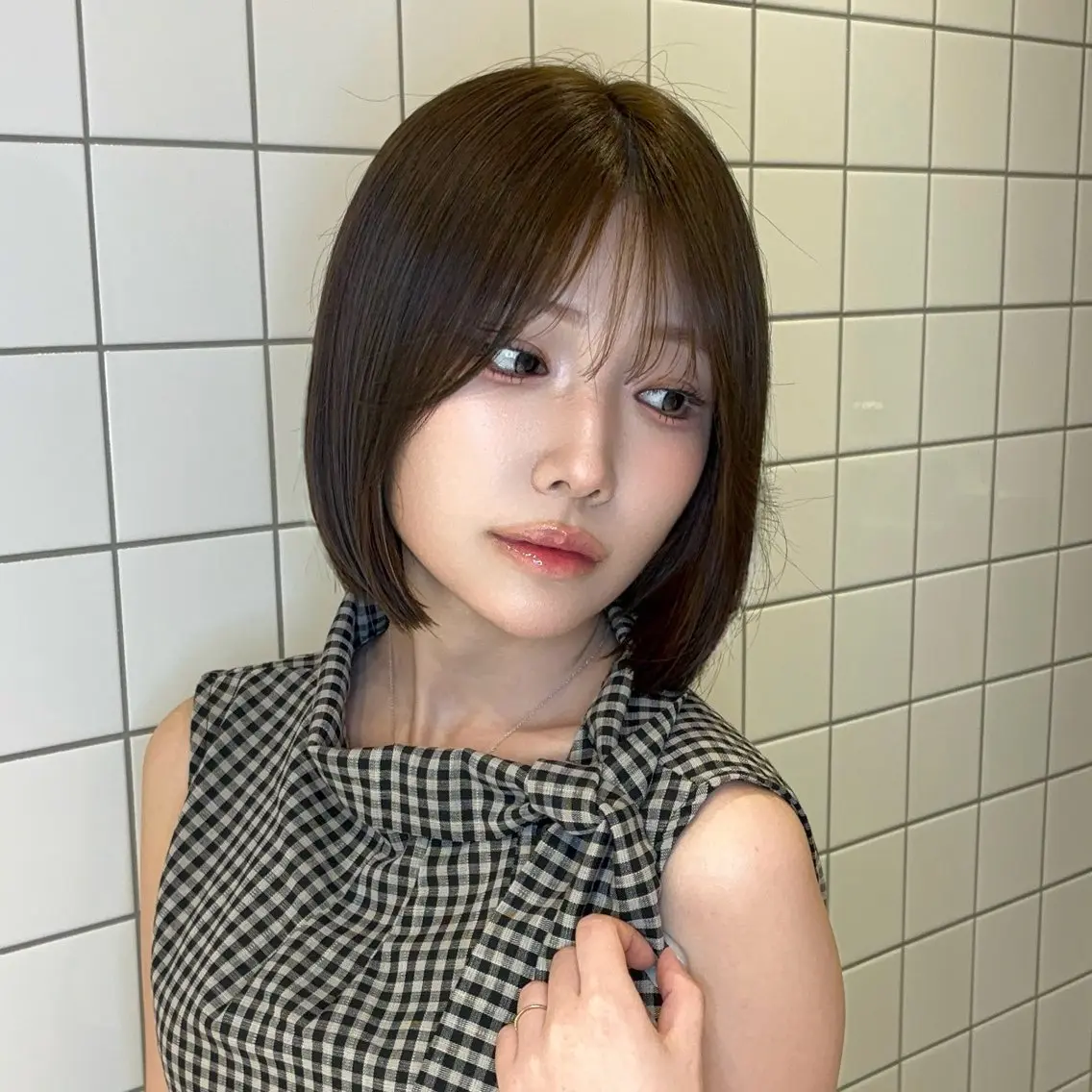 ミディアム カラー ヘアアレンジ ベージュカラー 透明感カラー ボブ 韓国風ヘア ワンホンヘア カット ヘアカラー トリートメント 韓国ヘア/ロー レイヤー/Rumiのヘアスタイル