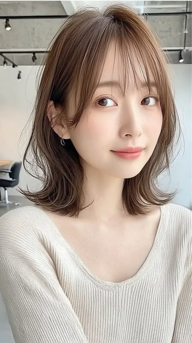 ミディアム カラー ヘアカラー 🍒モテ暖色カラー × うる艶✧ ゆなのヘアスタイル