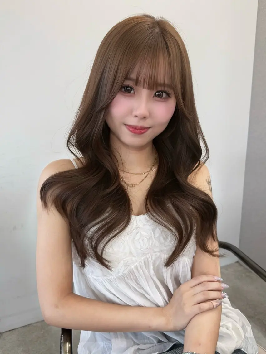ロング カラー ベージュカラー ブラウンカラー ブラウンベージュ 顔周りカット 韓国風ヘア カット ヘアカラー トリートメント 結べるレイヤー/ 透明感カラー/和奏のヘアスタイル