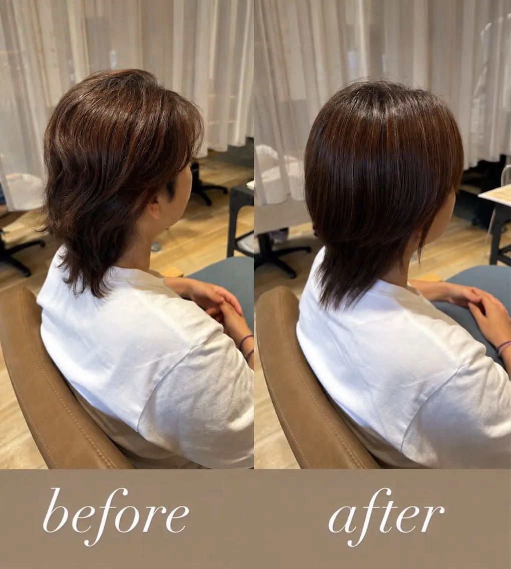 ミディアム 縮毛矯正 トリートメント トリートメント フジイイブキ 髪質改善/パーマのヘアスタイル