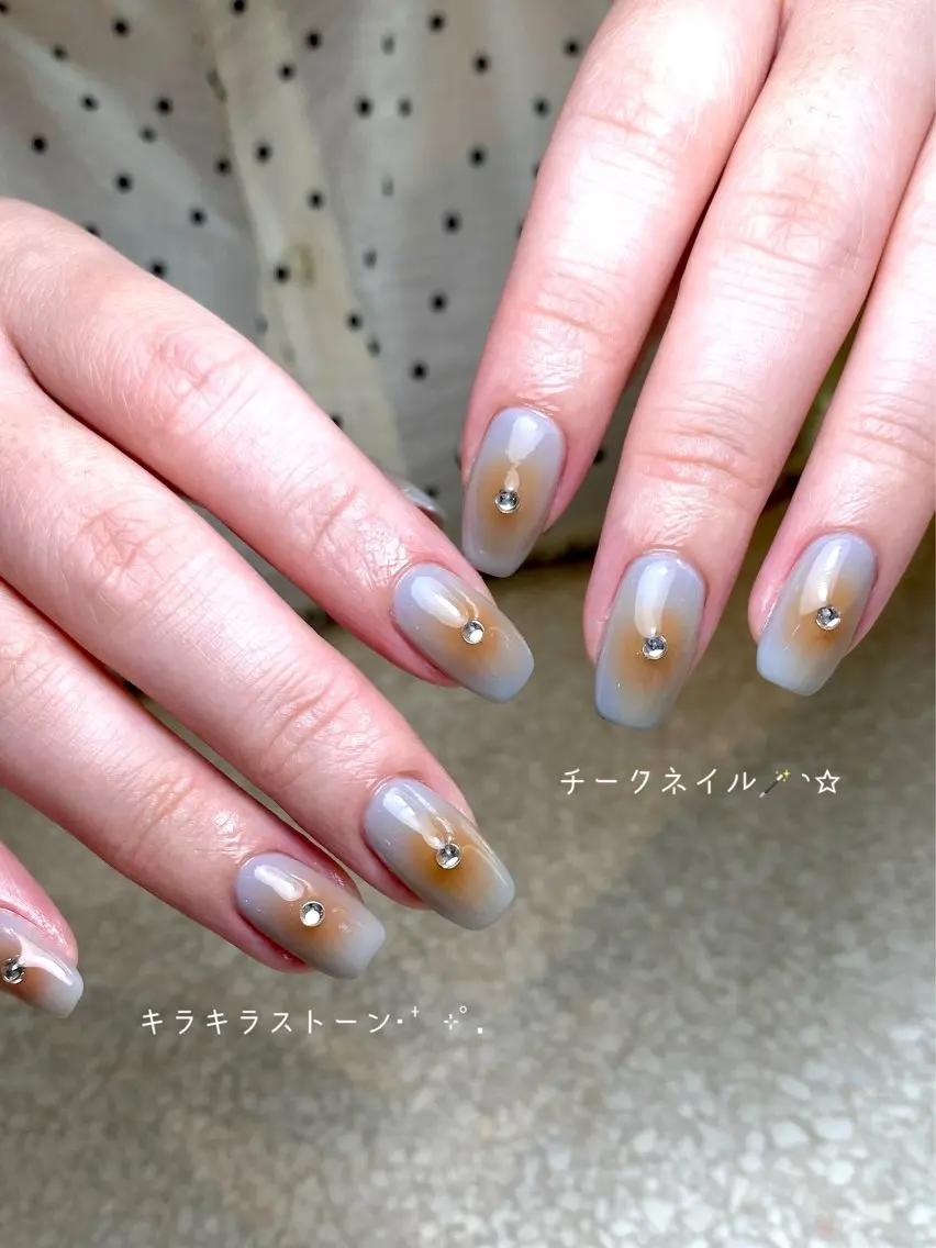 ネイル チークネイル ストーンネイル ハンドネイル reina ⟡.·*.のネイルデザイン