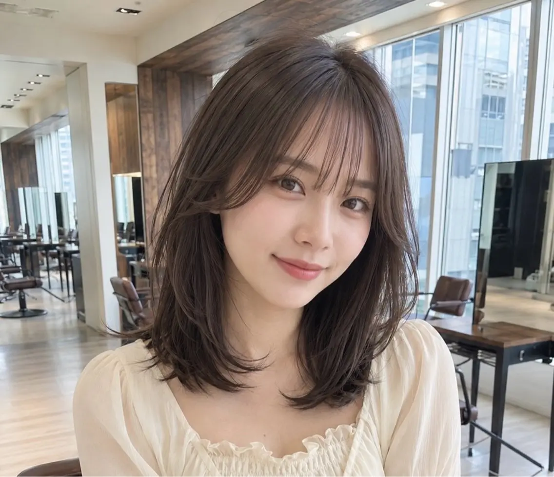 ミディアム ヘアカラー トリートメント 早野太陽 ミディアムカットのヘアスタイル
