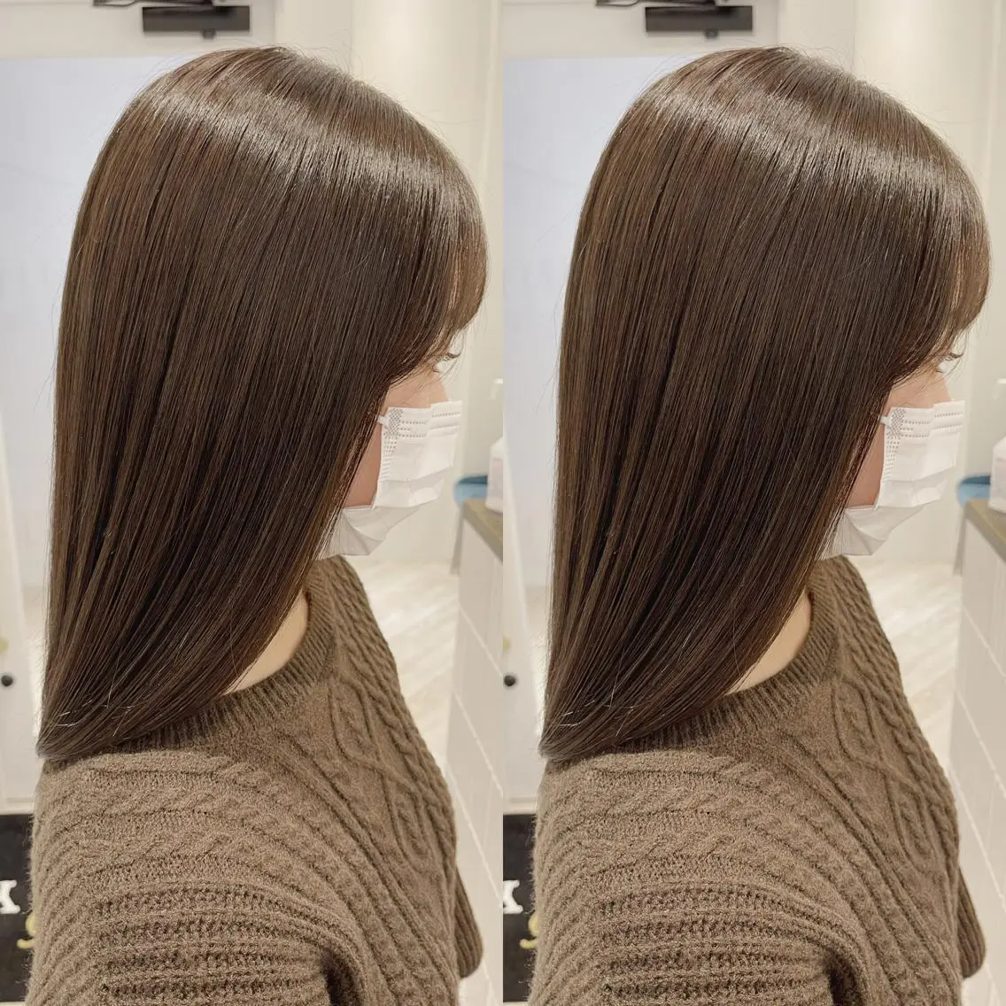 セミロング カラー グレージュ カーキグレージュ 佐々木 裕一のヘアスタイル