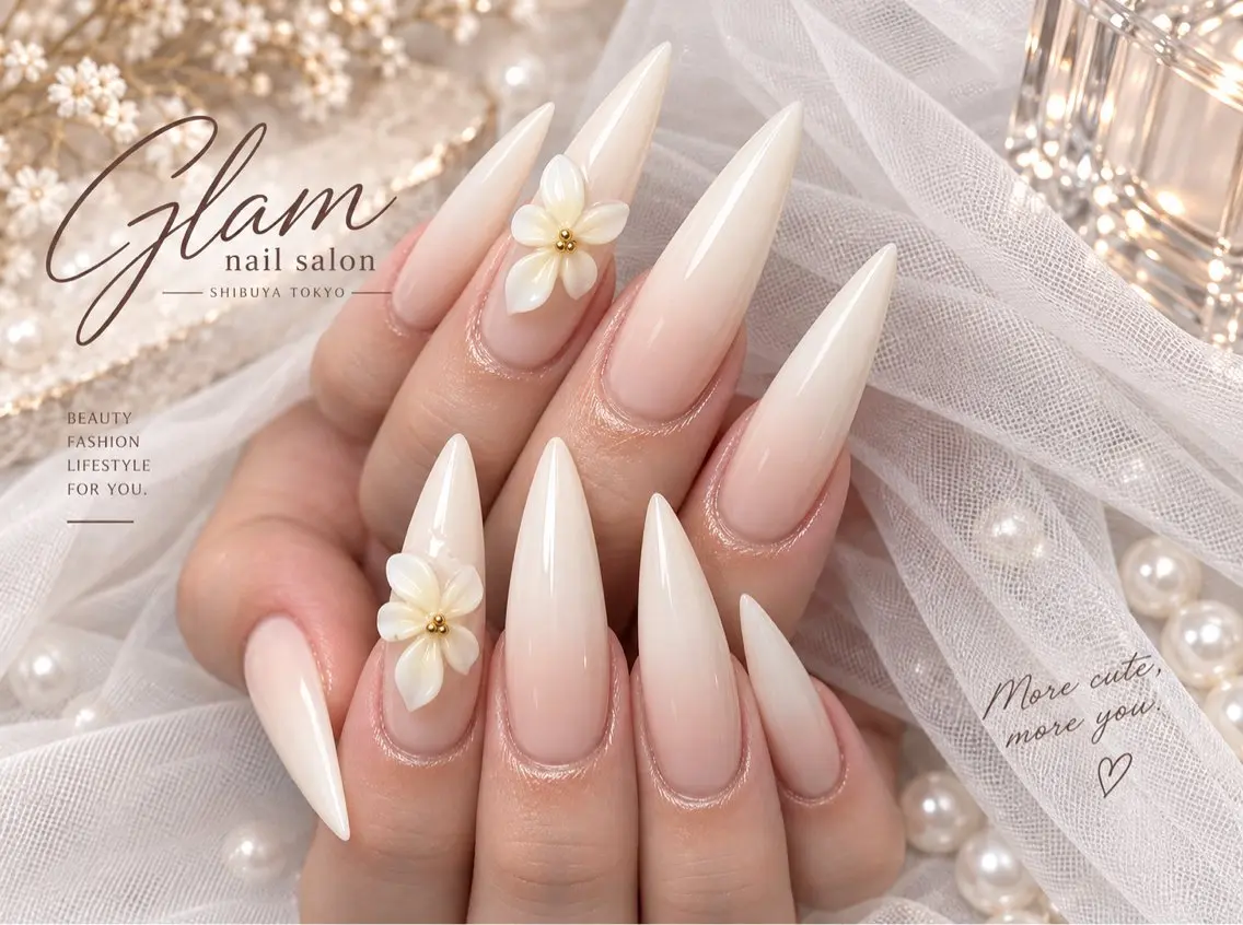 ネイル ハンドネイル エツメ💅 長さ出し🎀デザインのネイルデザイン