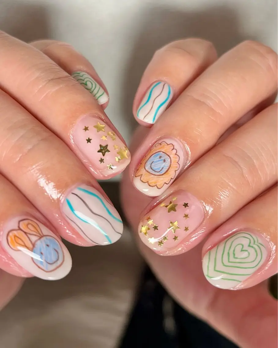 ネイル ハンドネイル tsumeya ゆるかわ手描きネイルのネイルデザイン