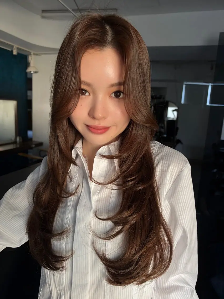 ロング くびれヘア 顔まわりレイヤー 韓国風ヘア レイヤーカット 小顔カット カット ヘアカラー トリートメント レイヤー/デジパ SAKIのヘアスタイル