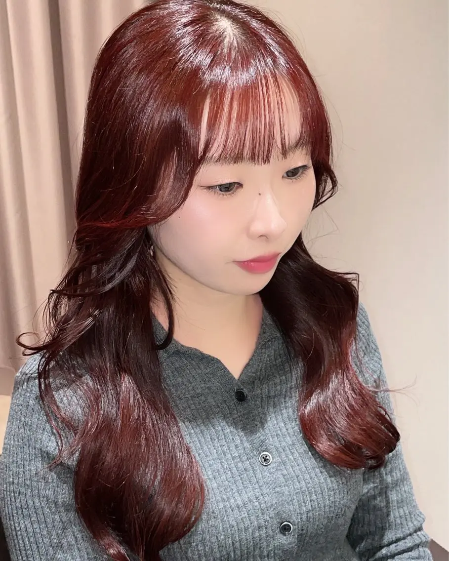ロング 顔周りカット ハッシュカット レイヤーカット カット ヘアカラー トリートメント のだはる/韓国ヘア/ 透明感カラーのヘアスタイル