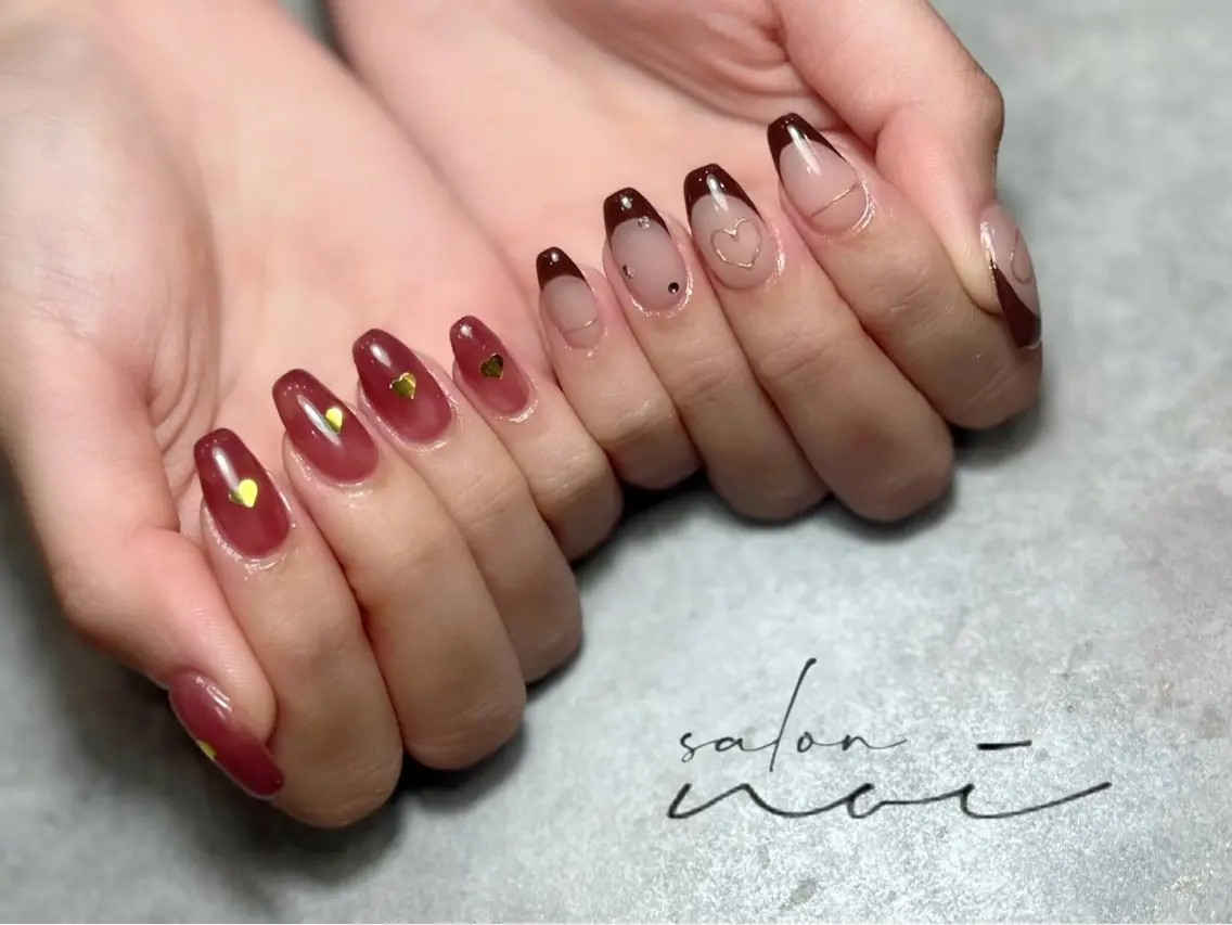 ネイル ボルドー フレンチネイル ハンドネイル salon noiのネイルデザイン