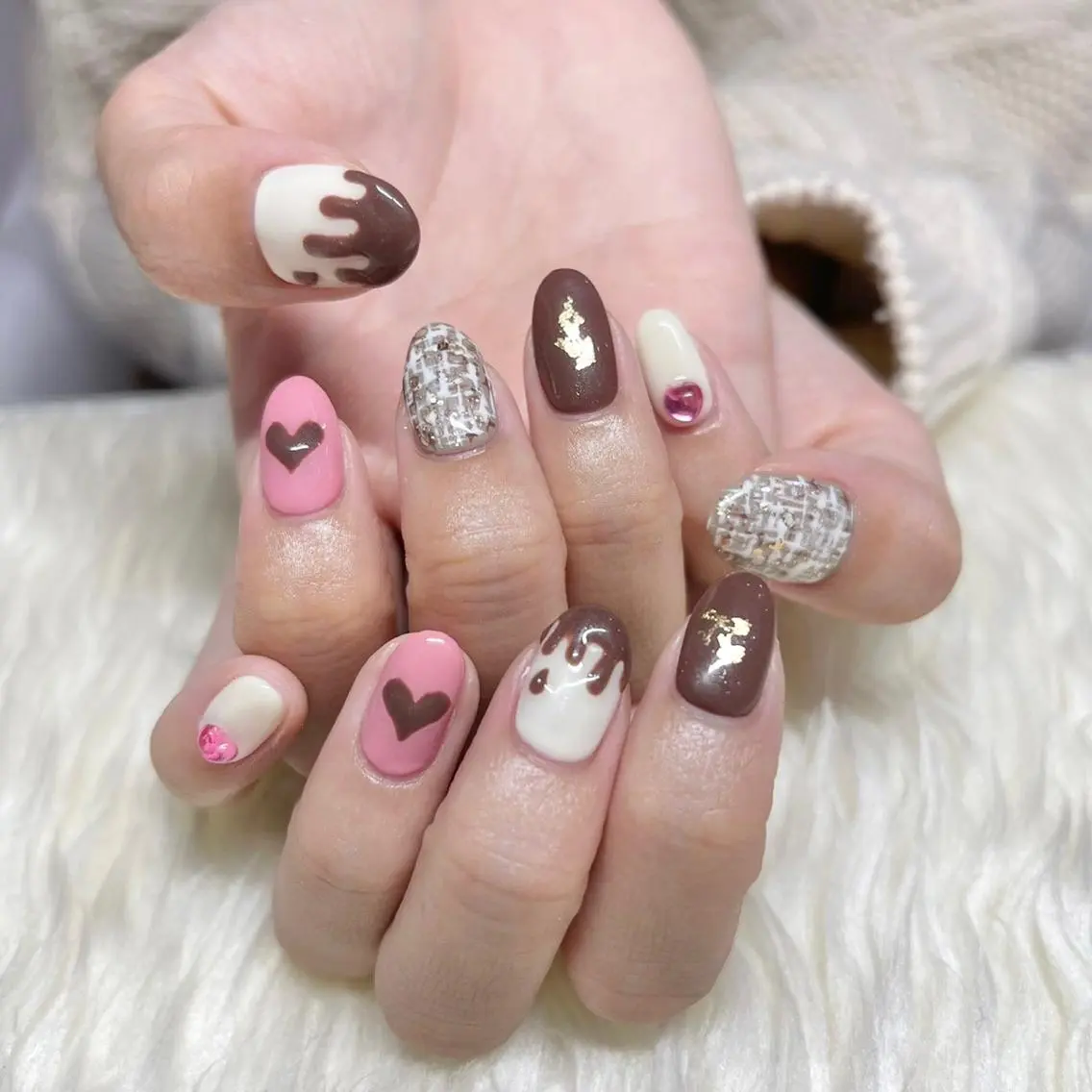ネイル ジェルネイル 韓国ネイル パラジェル バレンタイン 冬ネイル ハンドネイル Nail&eye Belire 新宿のネイルデザイン