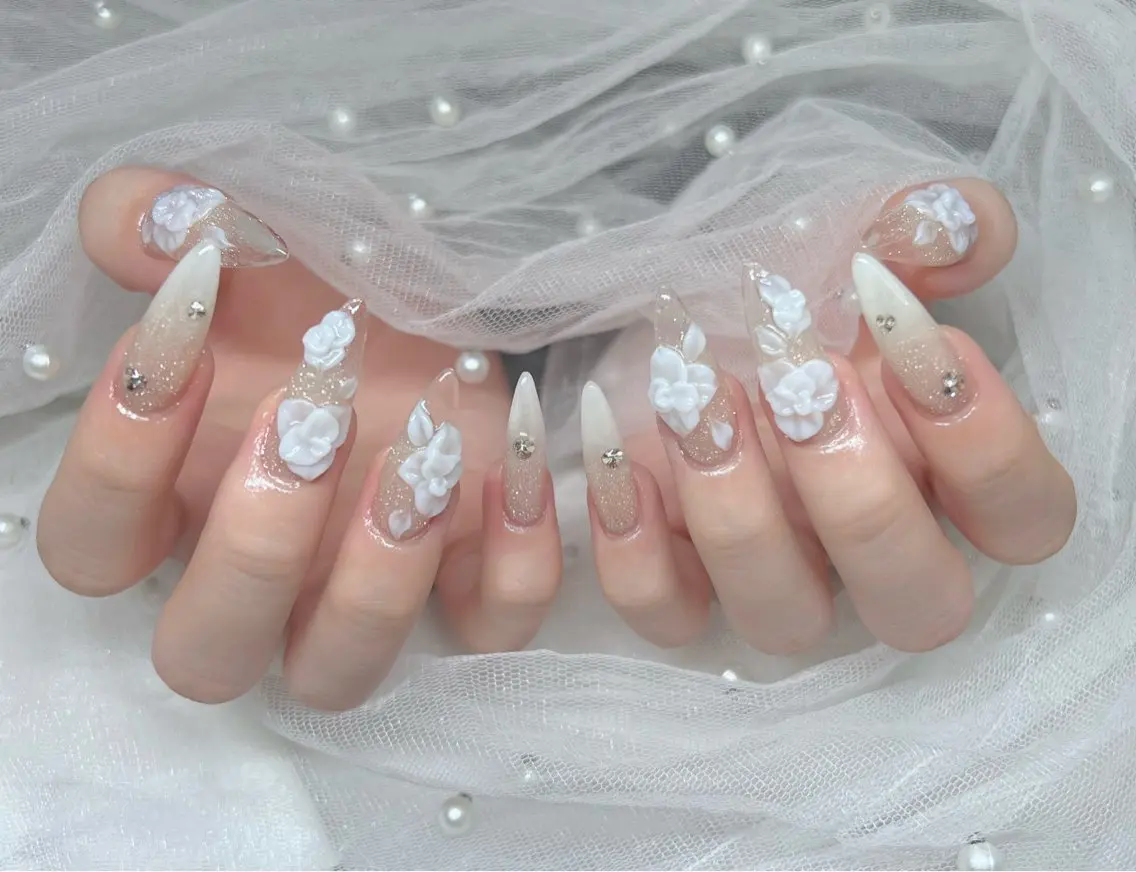 ネイル ハンドネイル 🎀PG🩵 ネイルサロンのネイルデザイン