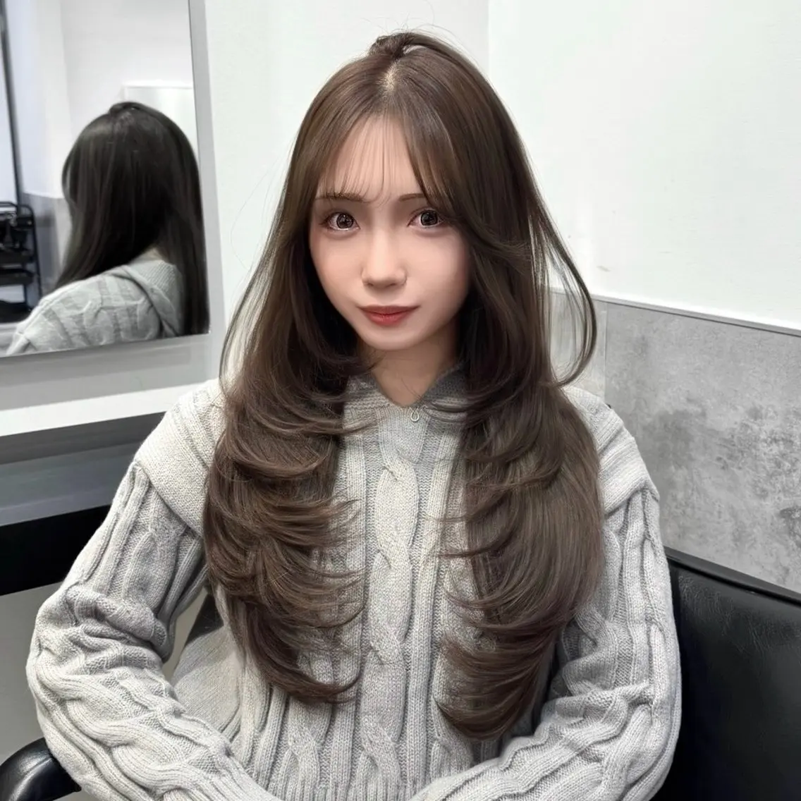ロング カラー 透明感カラー グレージュ 顔周りカット レイヤーカット カット ヘアカラー トリートメント 韓国系支持率No.1 レイヤー特化/きょうのヘアスタイル
