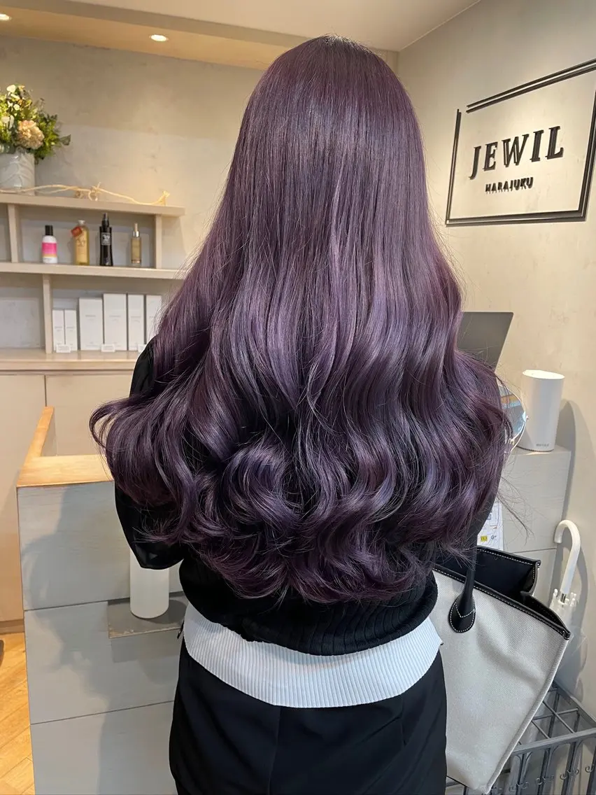 ロング カラー ブリーチ ブリーチなしカラー ピンクカラー ブリーチなしピンク 縮毛艶髪矯正/吉村のヘアスタイル