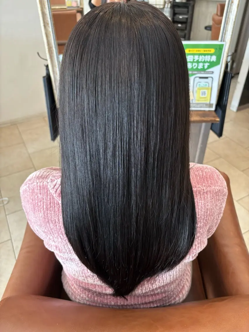 ロング カラー 黒髪 ブルーカラー ブルーブラック ヘアカラー 沖本 あやののヘアスタイル