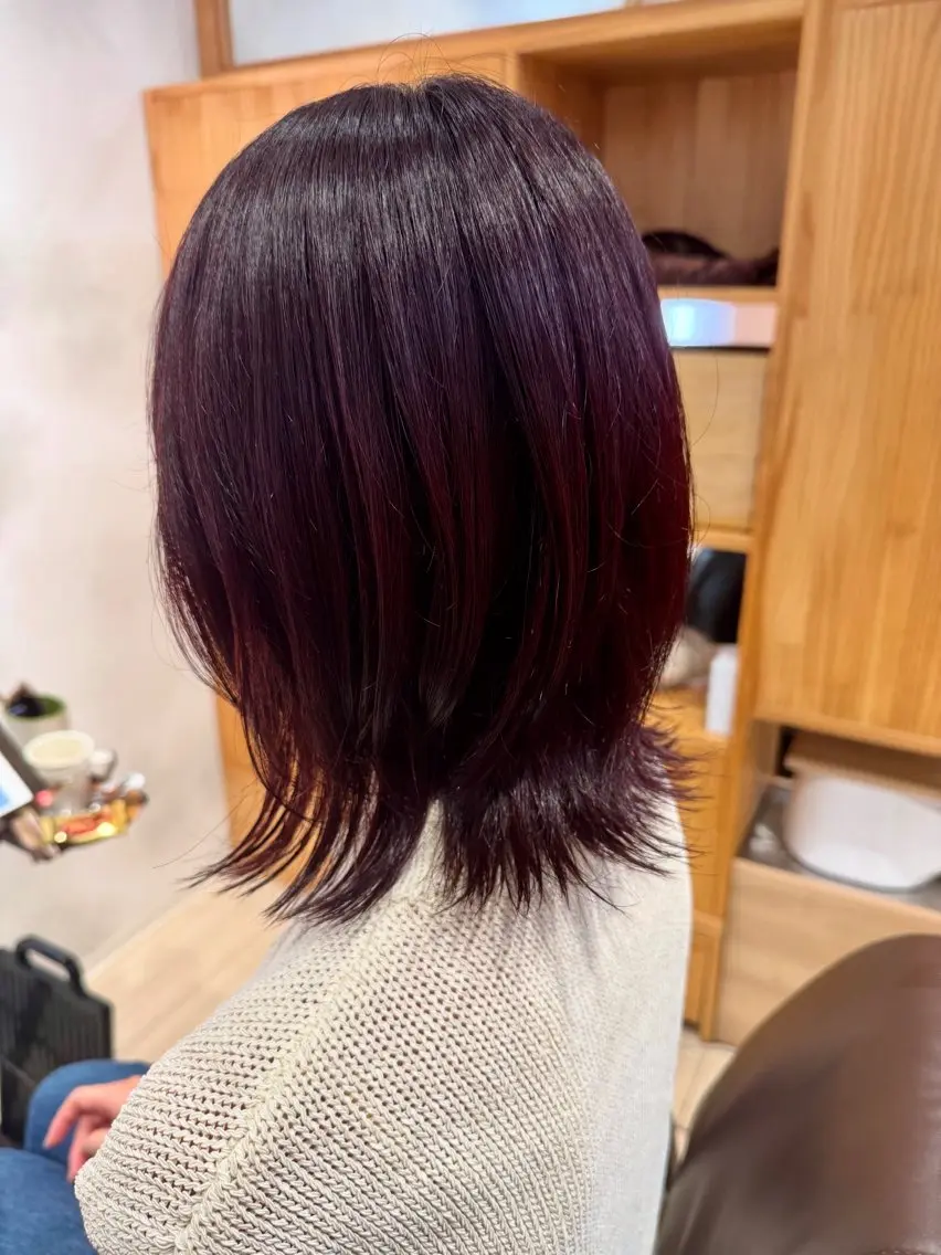 ミディアム カラー 透明感カラー レッドカラー 顔周りカット レイヤーカット 山田 省吾のヘアスタイル