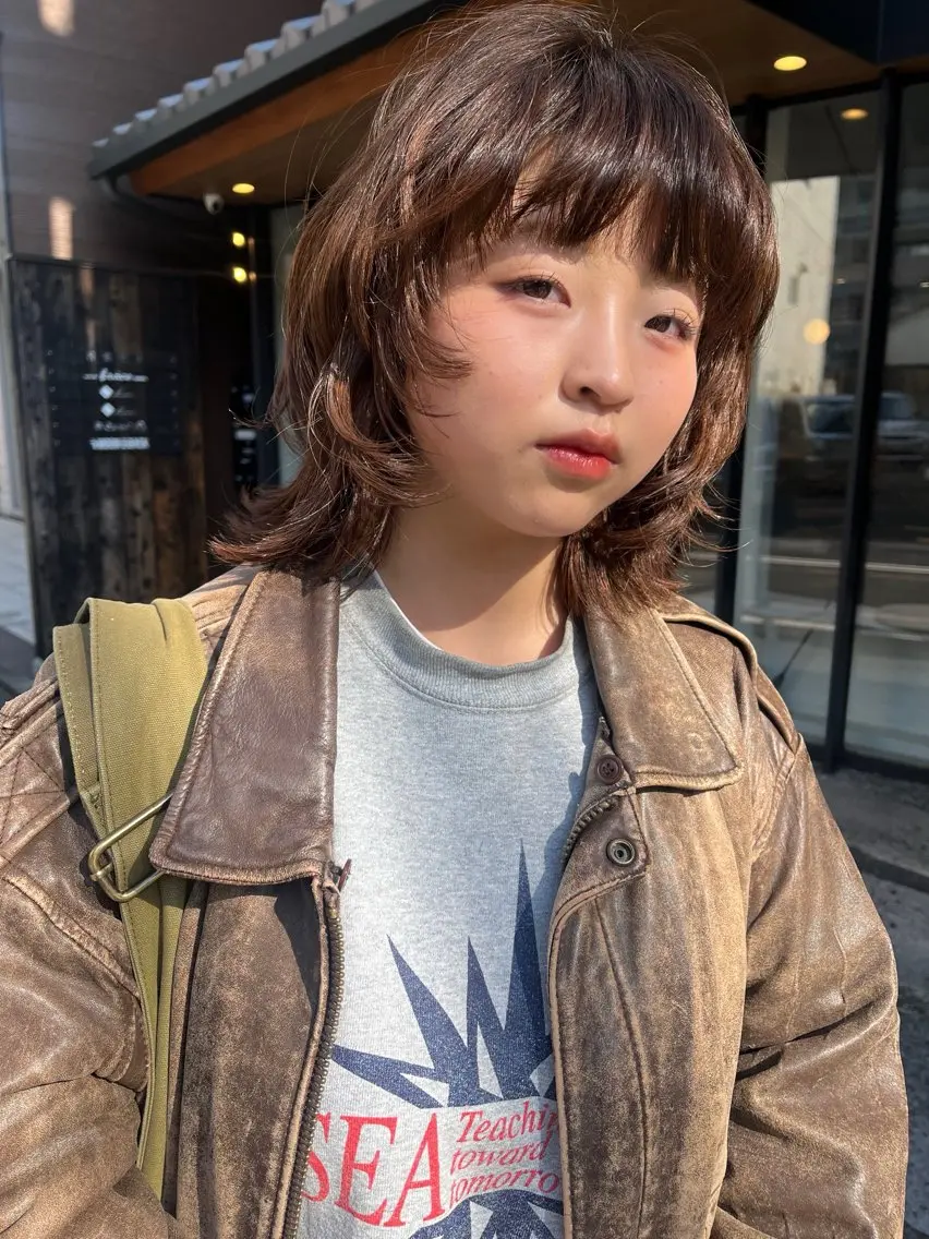 ミディアム ミディアムパーマ ウルフカット レイヤー/暖色/ 髪質改善/永礼芳果のヘアスタイル