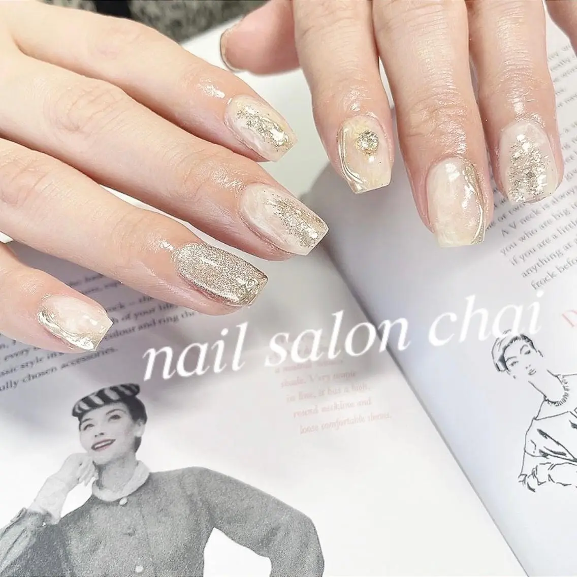 ネイル カジュアル ゴールド ミラーネイル nail salon chai 上本町のネイルデザイン