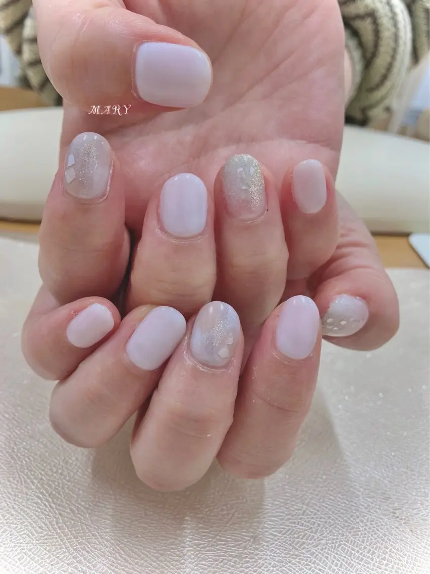 ネイル ニュアンスネイル ワンカラーネイル ホワイト ハンドネイル Mary nail .narumiのネイルデザイン