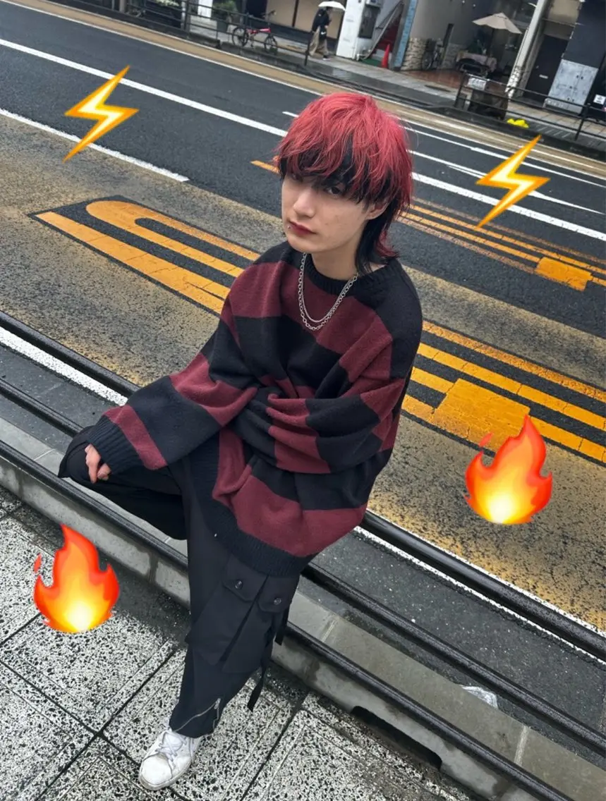 カラー メンズ 黒髪 レッドカラー QUATRO水戸🌷 小沢青空のヘアスタイル