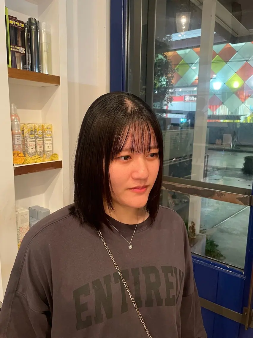 セミロング パーマ 縮毛矯正 増田 ルナのヘアスタイル