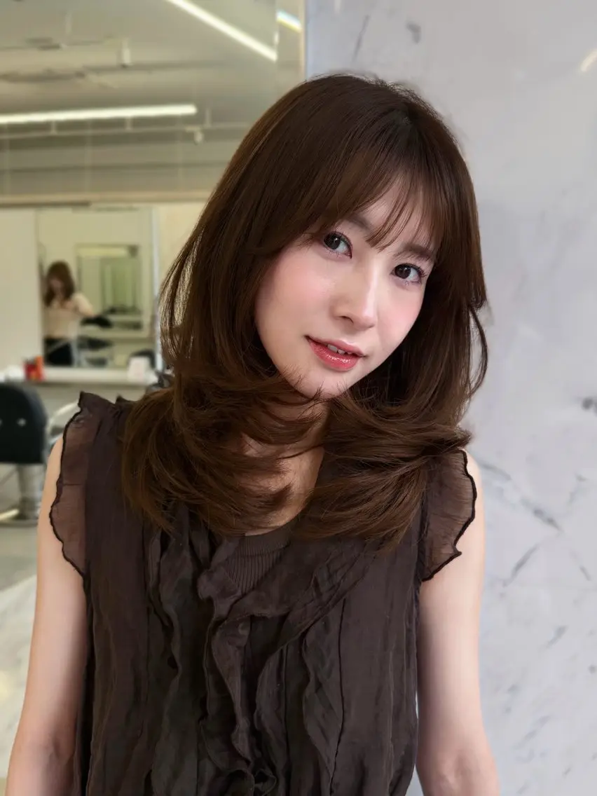 ミディアム ミディアムレイヤー レイヤーカット カット ヘアカラー parvemix平野 真央🎀💞のヘアスタイル