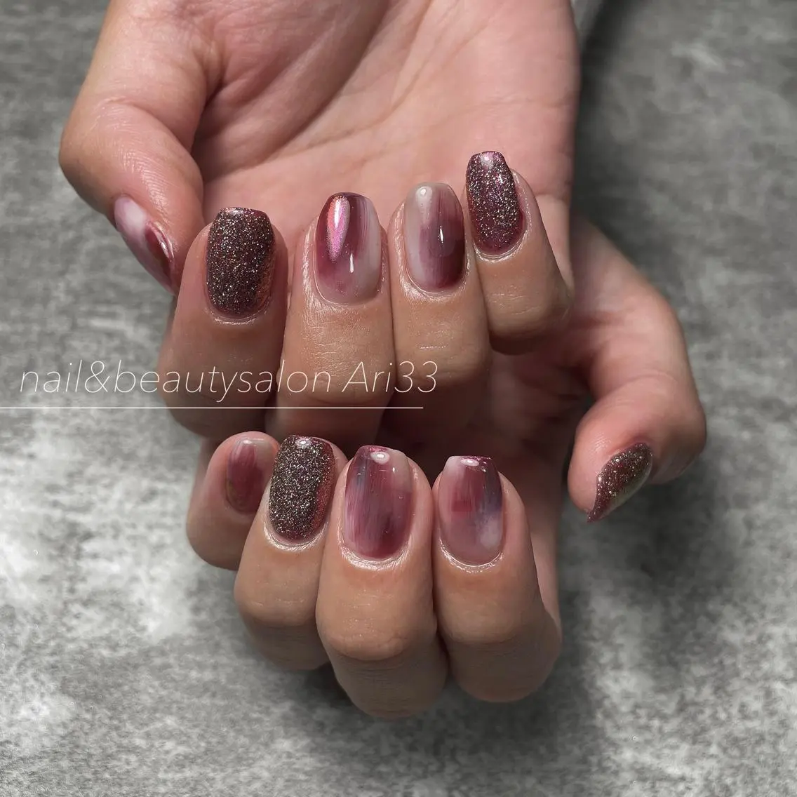 ネイル フラッシュネイル ニュアンスネイル ハンドネイル プライベートサロン Ari33nailのネイルデザイン