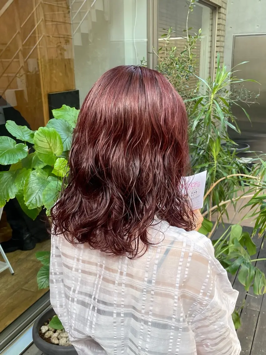 ミディアム カラー パーマ ミディアムパーマ レッドカラー カット ヘアカラー 縮毛矯正/レイヤー 🌙児玉光瑠のヘアスタイル