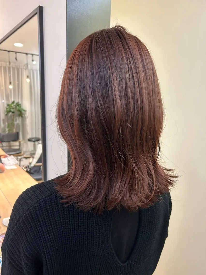 ロング カラー ブリーチ ブラウンカラー ブリーチなしカラー ピンクカラー ピンクブラウン hubhair レイヤー/透明感のヘアスタイル
