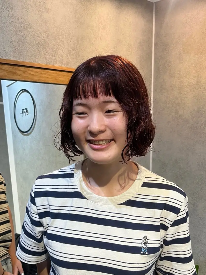 ショート カラー パーマ ヘアカラー トリートメント 暖色カラー/パラッと Bob/モエのヘアスタイル