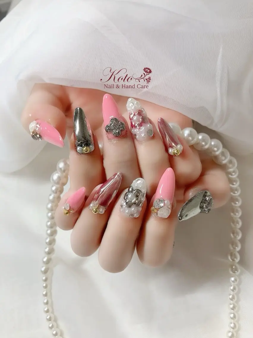 ネイル 長さ出し ジェルネイル ミラーネイル 持ち込み ニュアンスネイル ハンドネイル Nail Salon KOTOのネイルデザイン