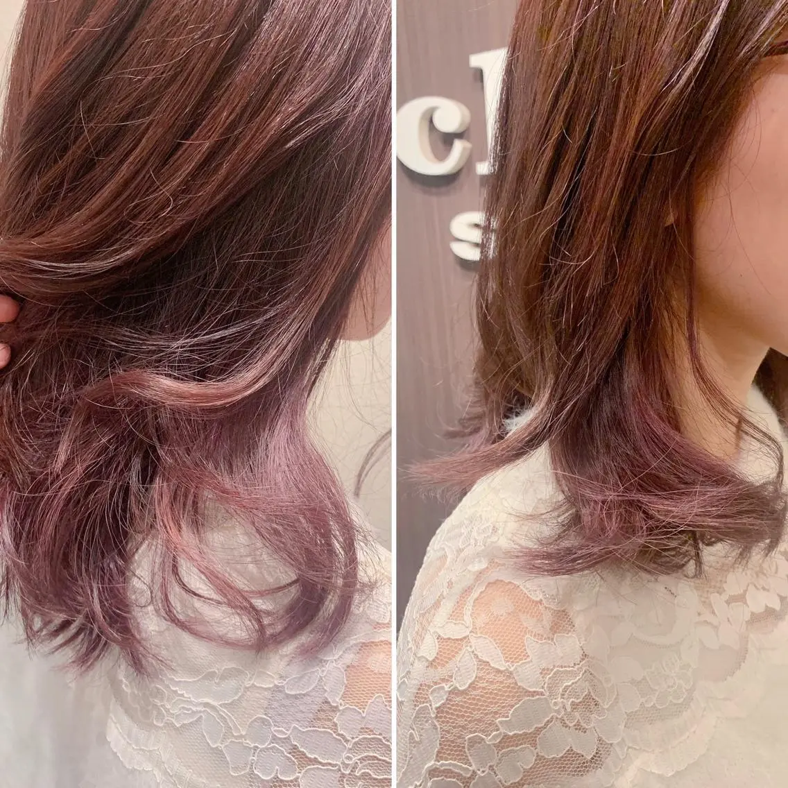 ミディアム カラー ハイライトカラー インナーカラー ピンクカラー ハイライト 藤本 麻衣のヘアスタイル