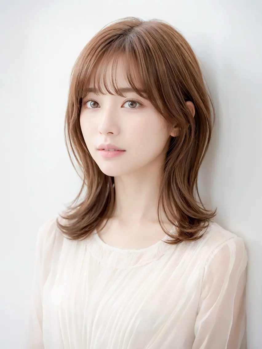 ミディアム ボブ くびれヘア 韓国風ヘア レイヤーカット 神戸でブリーチなら puty/レイヤーのヘアスタイル