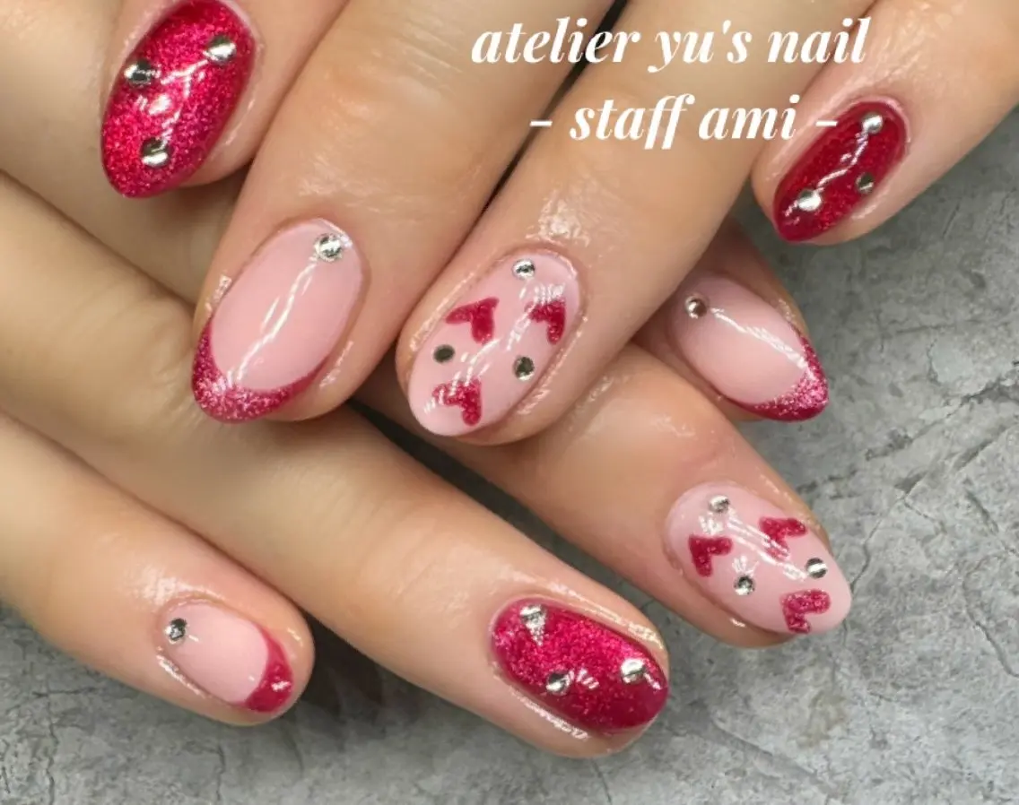 ネイル バレンタイン ハンドネイル ハンドケア atelier yu's nailのネイルデザイン