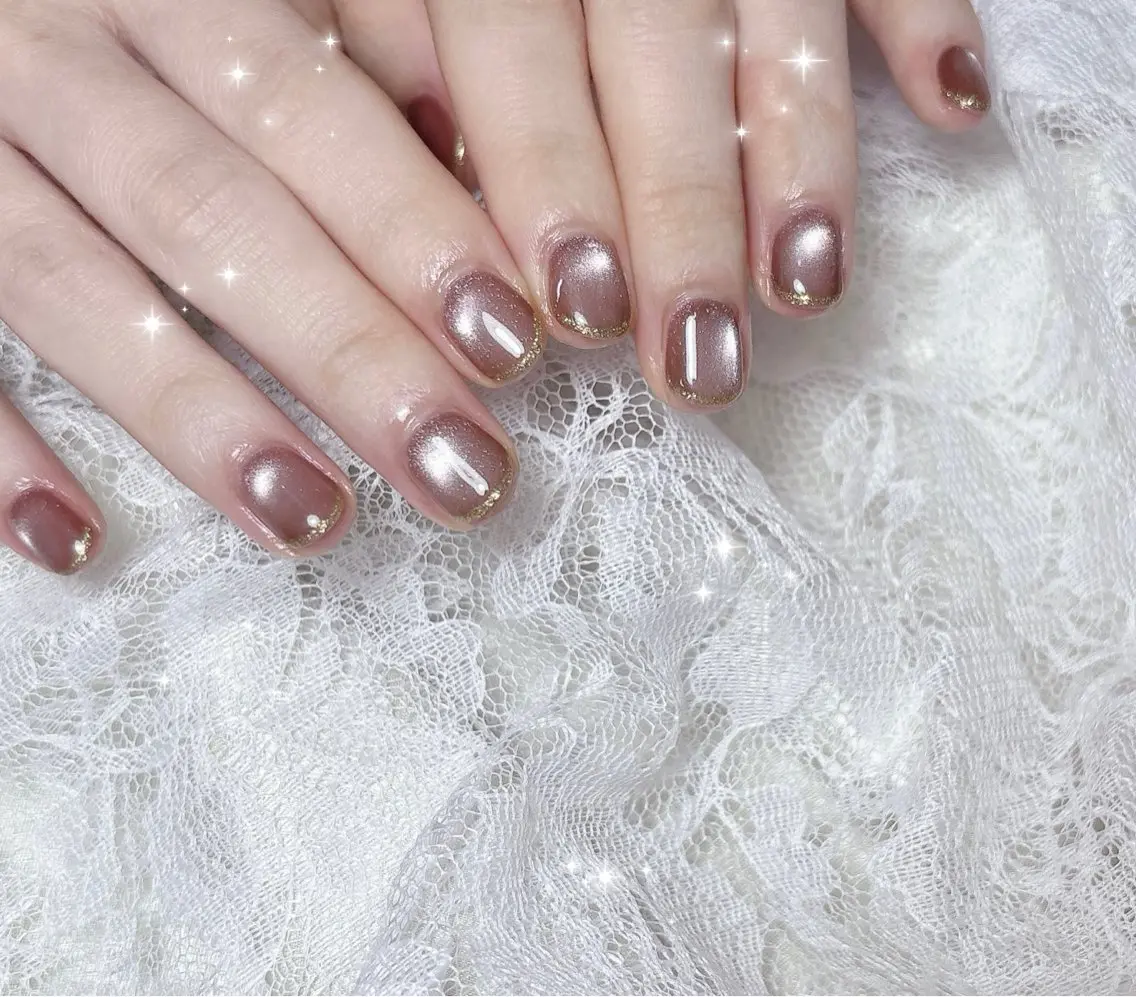 ネイル ブラウン ラメ(グリッター) マグネットネイル ハンドネイル FLARE NAIL フレアネイルのネイルデザイン