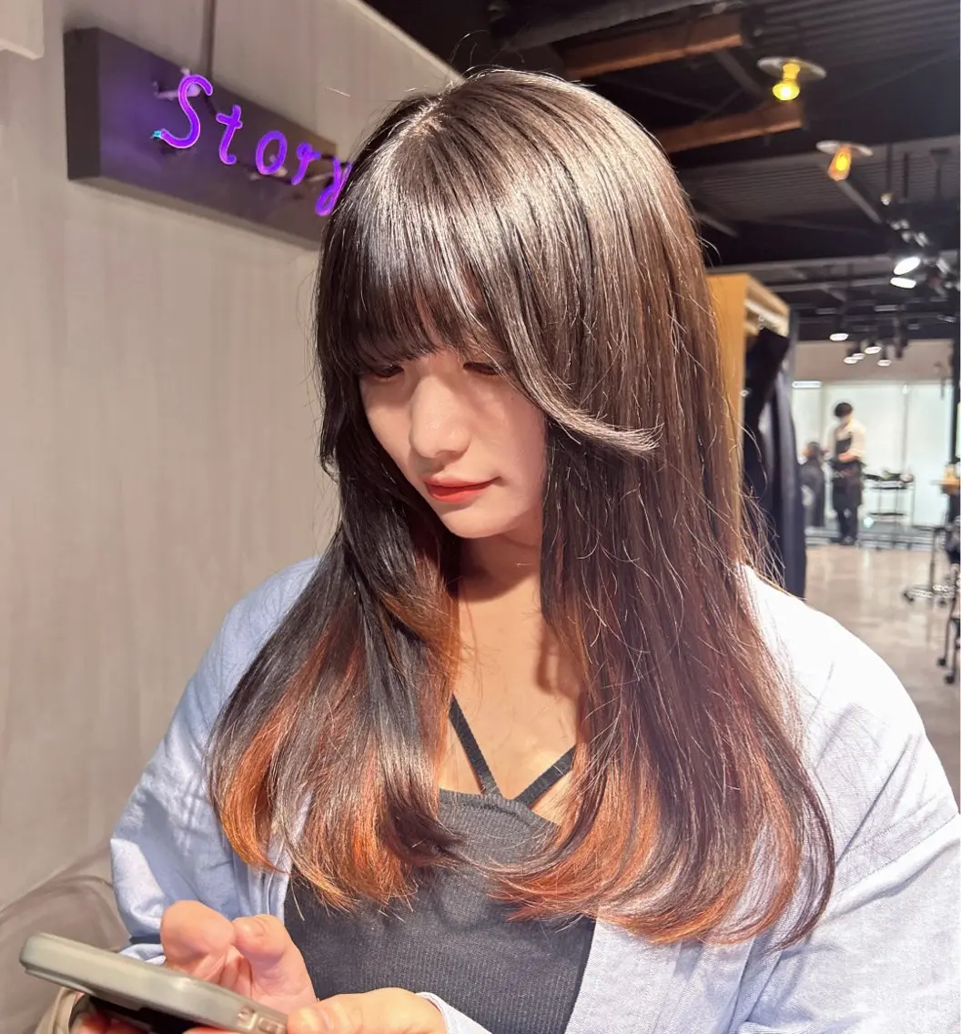 ロング アッシュ ピンクブラウン パープルカラー 髪質改善 レイヤーカット MEI🎀レイヤー 🎀韓国styleのヘアスタイル
