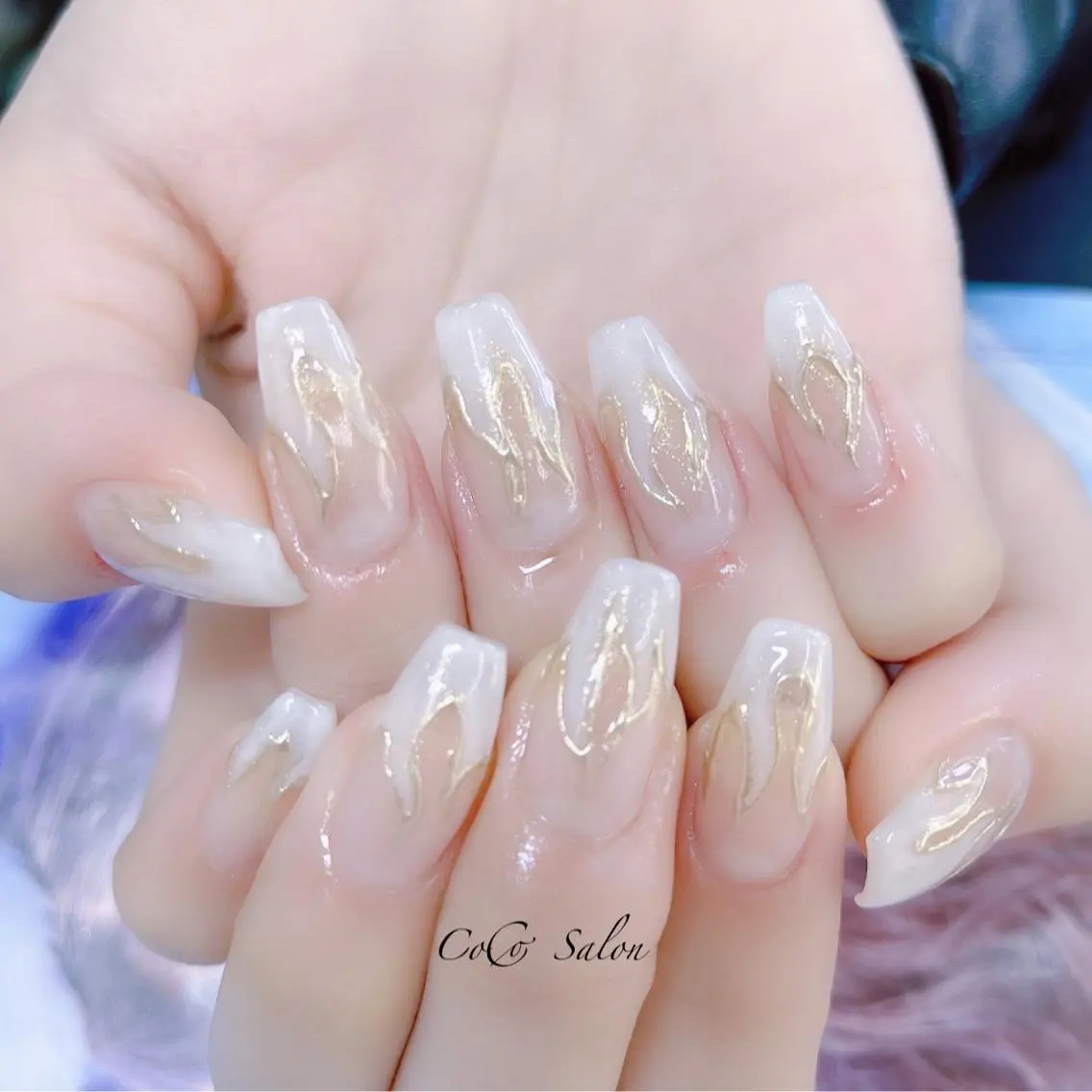 ネイル 長さ出し フレンチネイル ジェルネイル キラキラネイル ミラーネイル ハンドネイル CoCoSalon ネイル/まつ毛予約のネイルデザイン