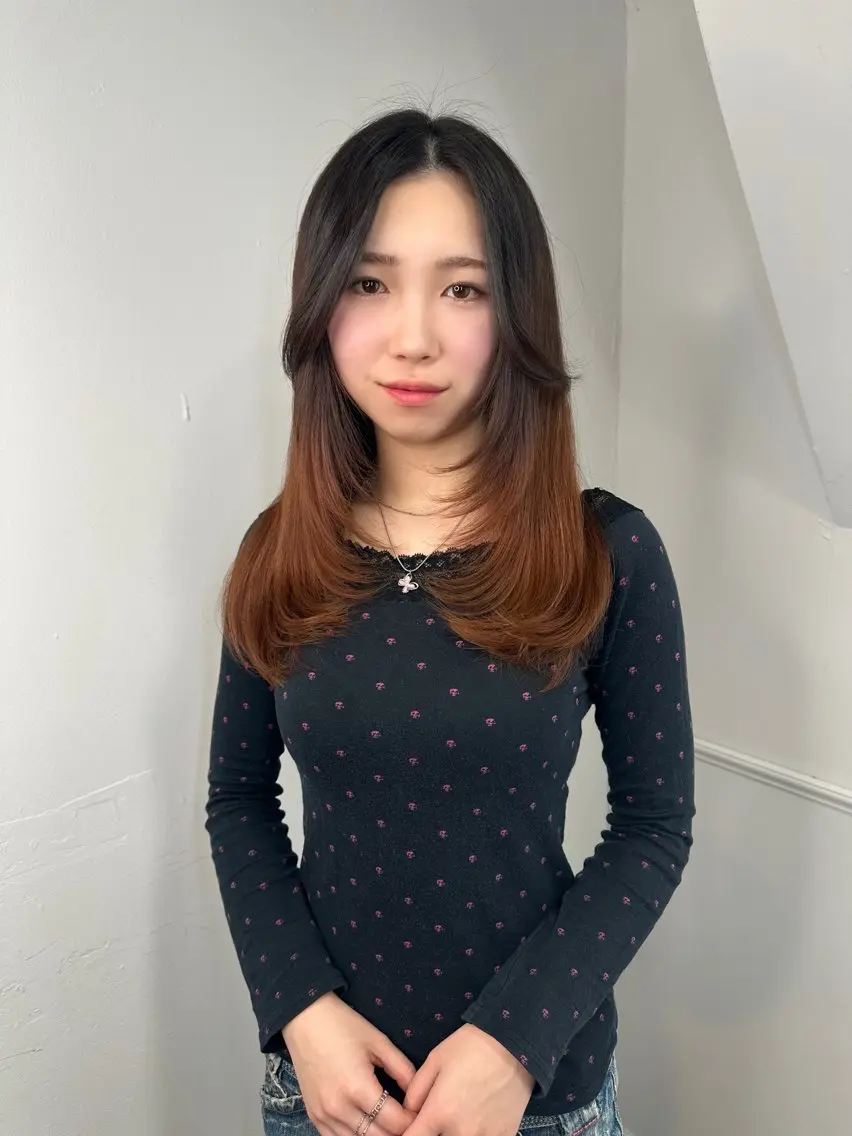 セミロング ケアカラー ボブ 髪質改善 韓国風ヘア レイヤーカット カット トリートメント 心斎橋 韓国レイヤ ー指名No.1renのヘアスタイル