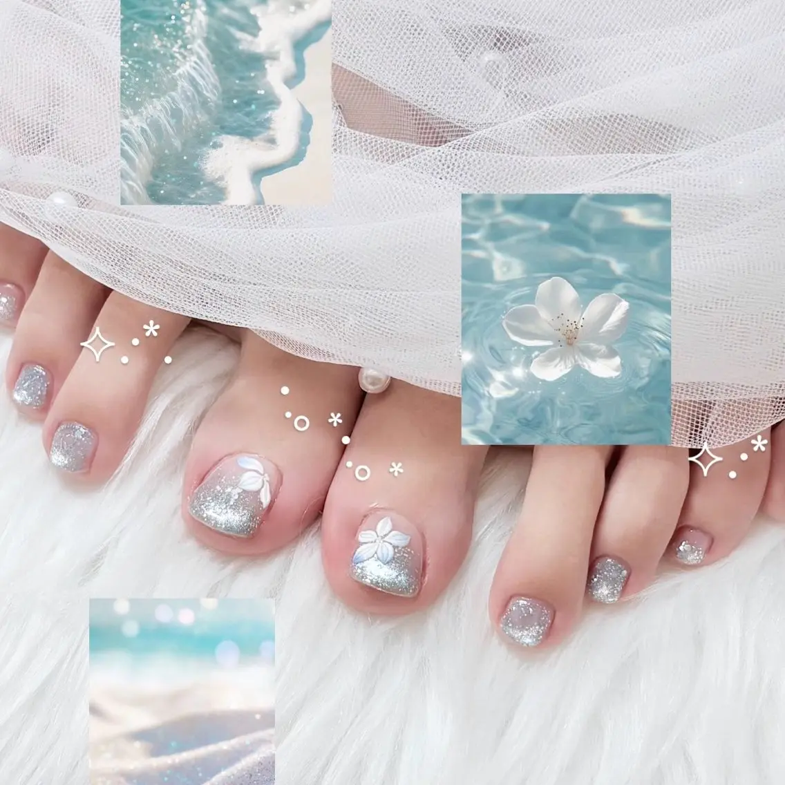 ネイル フラワーネイル フットネイル 水色 夏ネイル フットネイル Hal nail立川 *yuunaのネイルデザイン