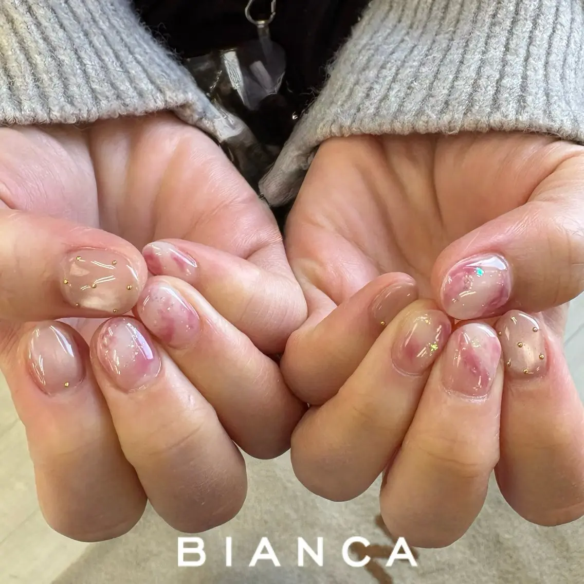 ネイル 大理石ネイル(マーブル) ピンク ハンドネイル Bianca大宮店 上野のネイルデザイン