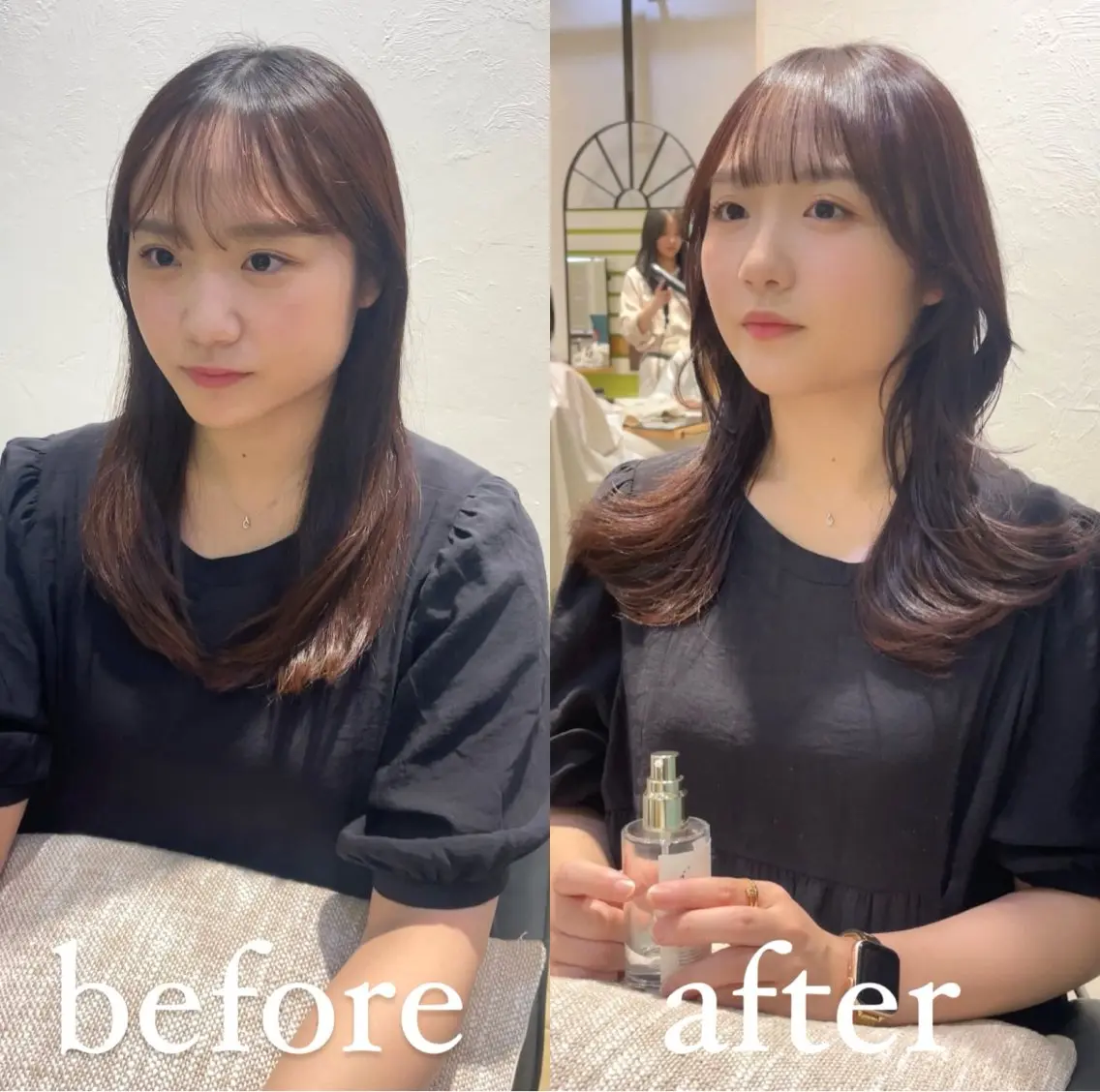 セミロング カラー セミロングレイヤー 透明感カラー グレージュ くびれヘア 顔周りカット カット ヘアカラー トリートメント ヘッドスパ 大人可愛い透明感🌟 小顔・韓国髪🌟野中のヘアスタイル