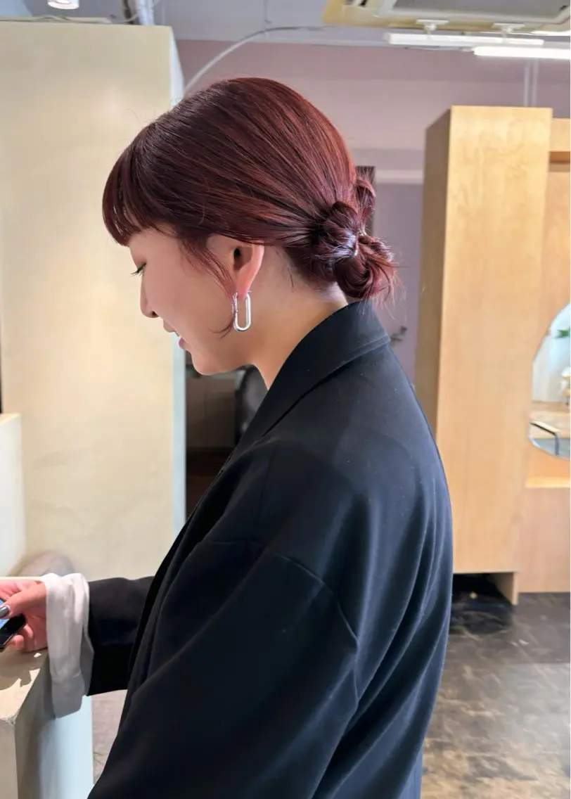 ミディアム カラー レッドカラー 西山 紗耶香🪽 透明感カラー/ボブのヘアスタイル