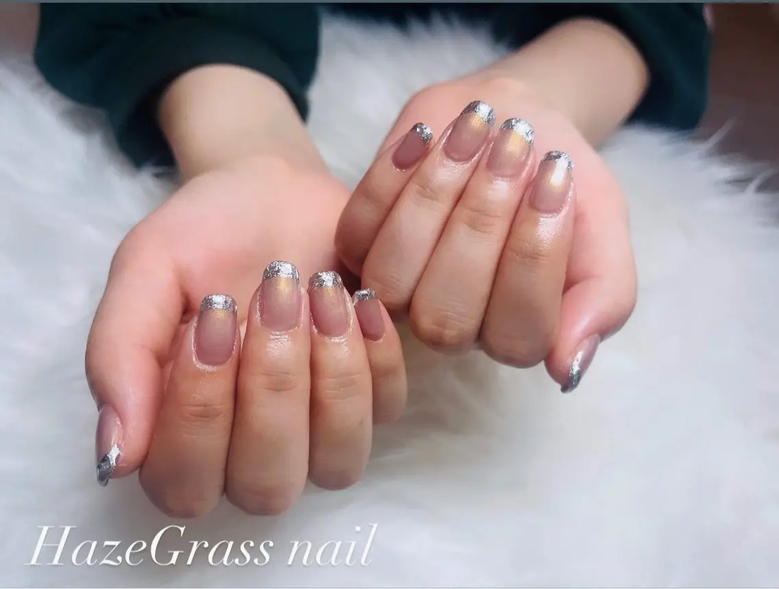 ネイル フレンチネイル ガラスフレンチ HazeGrass NAILのネイルデザイン