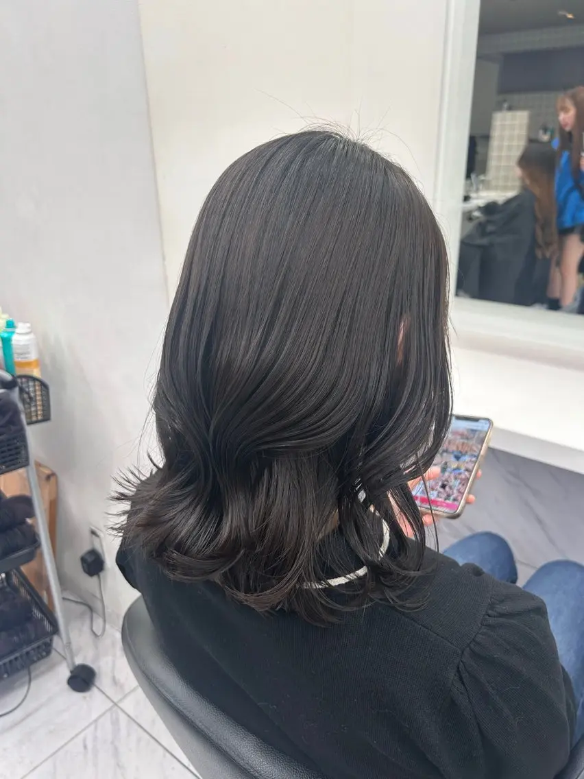セミロング カラー パーマ ヘアアレンジ メンズ キッズ ブリーチなしカラー/ ブラウン/レイヤーのヘアスタイル