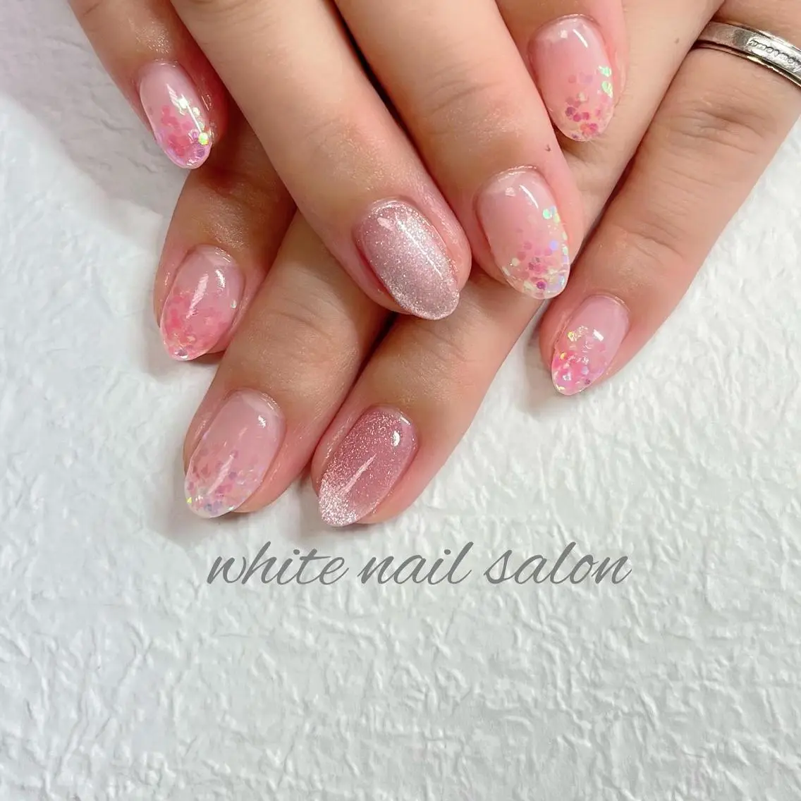 ネイル アートネイル ジェルネイル ハードジェル ラメ(グリッター) 持ち込み white nail salonのネイルデザイン