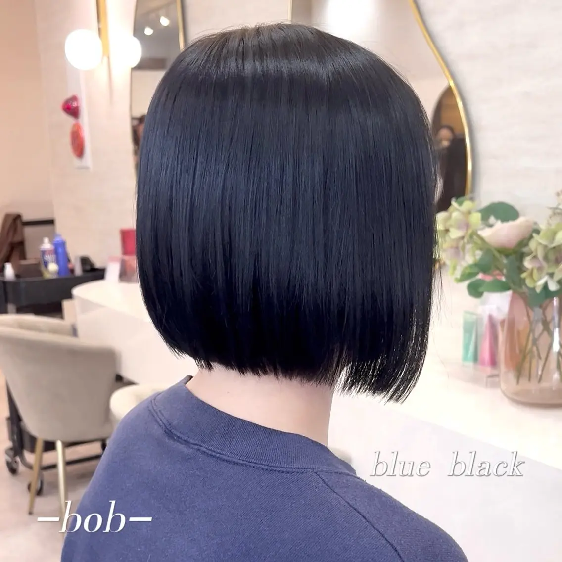 ショート カラー 黒髪 ブルーカラー ブルーブラック 透明感カラー ボブ カット ヘアカラー トリートメント 🪽あゆむ|熊谷ボブ ・レイヤーボブ🫧のヘアスタイル