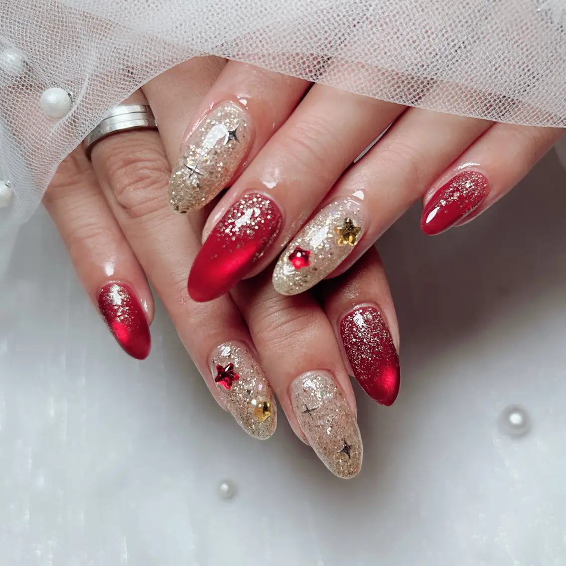 ネイル アートネイル 韓国ネイル ロングネイル 赤色 春ネイル ハンドネイル Cute Tips nailのネイルデザイン