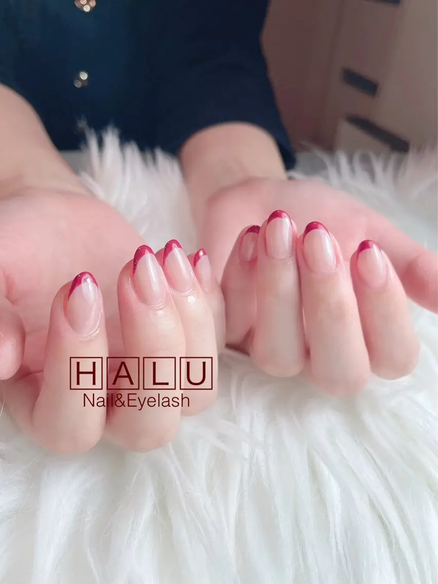 ネイル フレンチネイル 赤色 HALU ハルのネイルデザイン