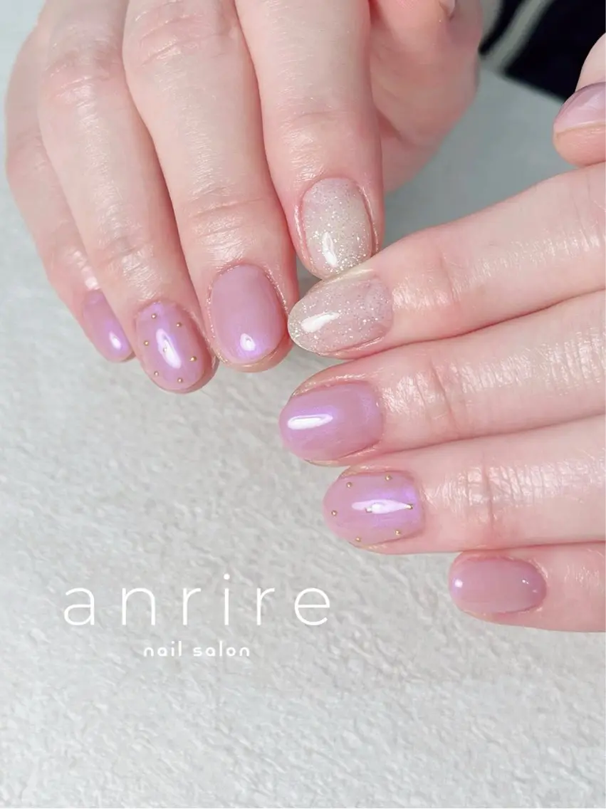 ネイル ドット フラッシュネイル ジェルネイル キラキラネイル オフィスネイル nailsalon anrireのネイルデザイン