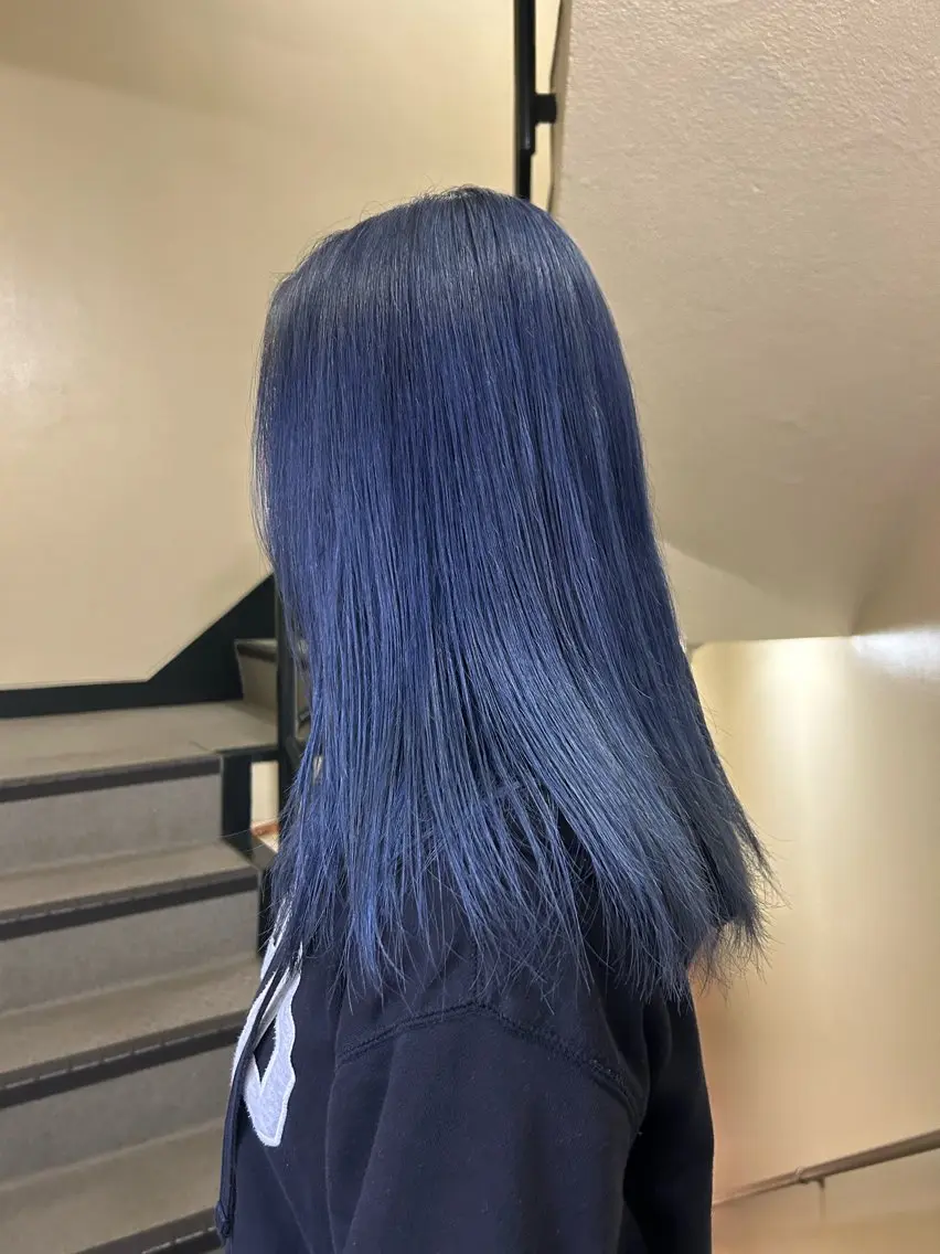 ロング カラー 黒髪 ブリーチ ブルーカラー ブルーブラック ネイビーカラー ☕️結【suii.】 ボブ/ヘアセット☕️のヘアスタイル